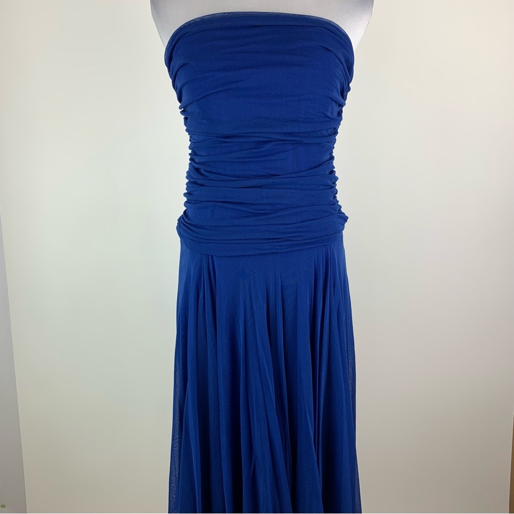 Elana Kattan Royal Blue Strapless Ruched Bodice Dress Medium